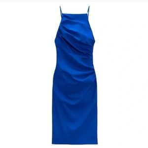 Zara Linen Square Neck Midi Dress